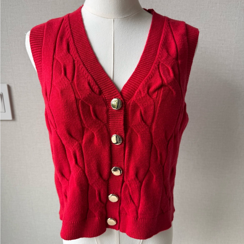 a new day Red Cable-Knit V-Neck Button Sweater Vest